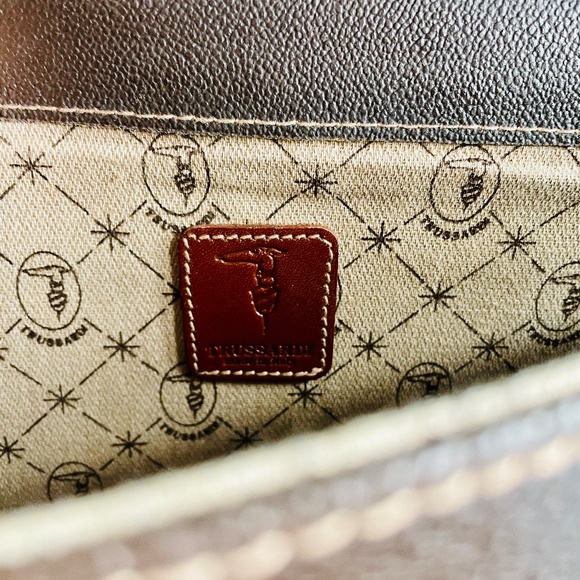 Trussardi Brown Canvas Document Holder Bag Large Case with Lock & Key Vintage - Picture 11 of 16